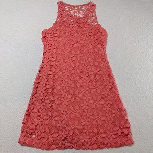 Hollister Womens Fitted Sleeveless Crochet Sexy Lace Mini Coral Dress - size XS